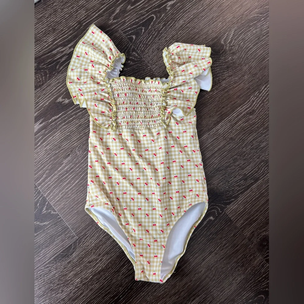 Zara Green Gingham Cherry Print Swimsuit